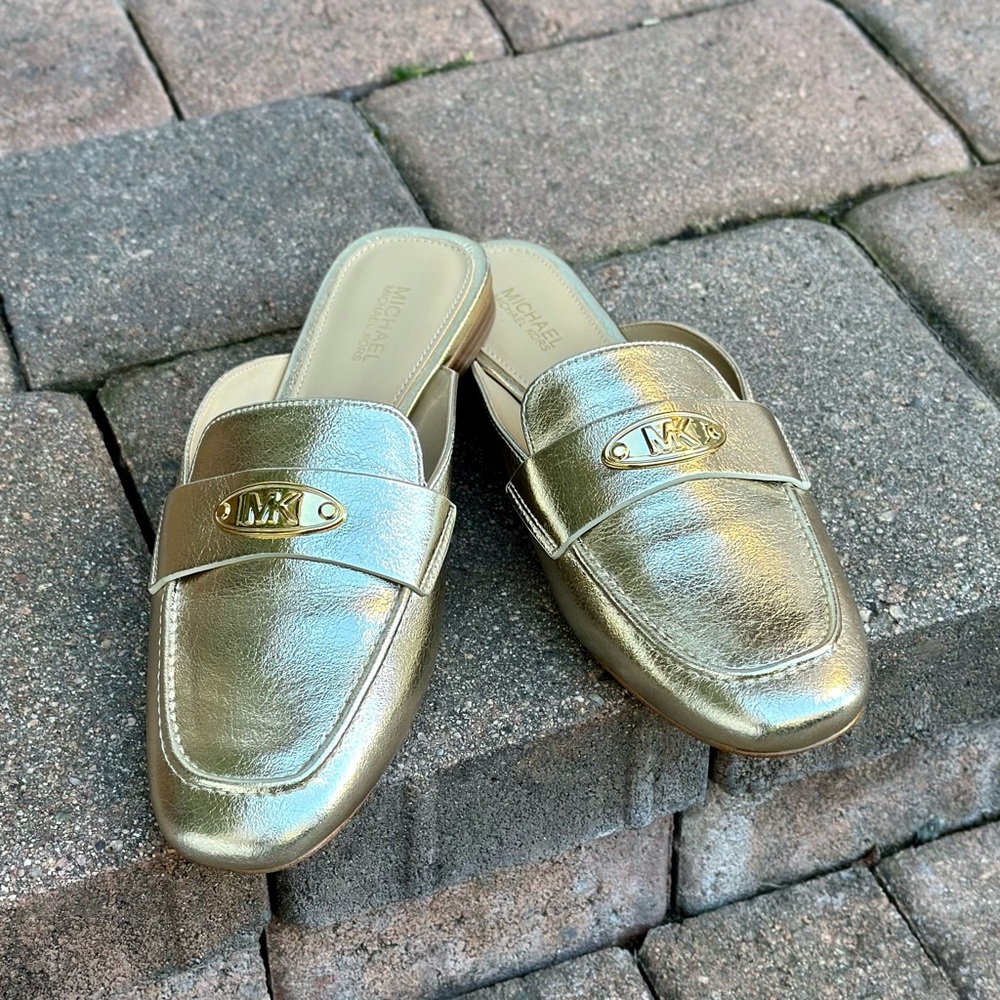 Michael Kors Fulton Metallic Gold Mules Leather Flats - SZ 6M